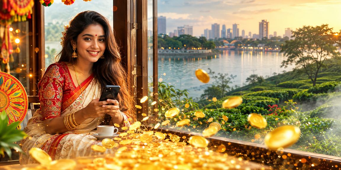 ঢাকায় শাড়ি পরিহিত একজন নারী 328 - এ মোবাইল পেমেন্ট করছেন